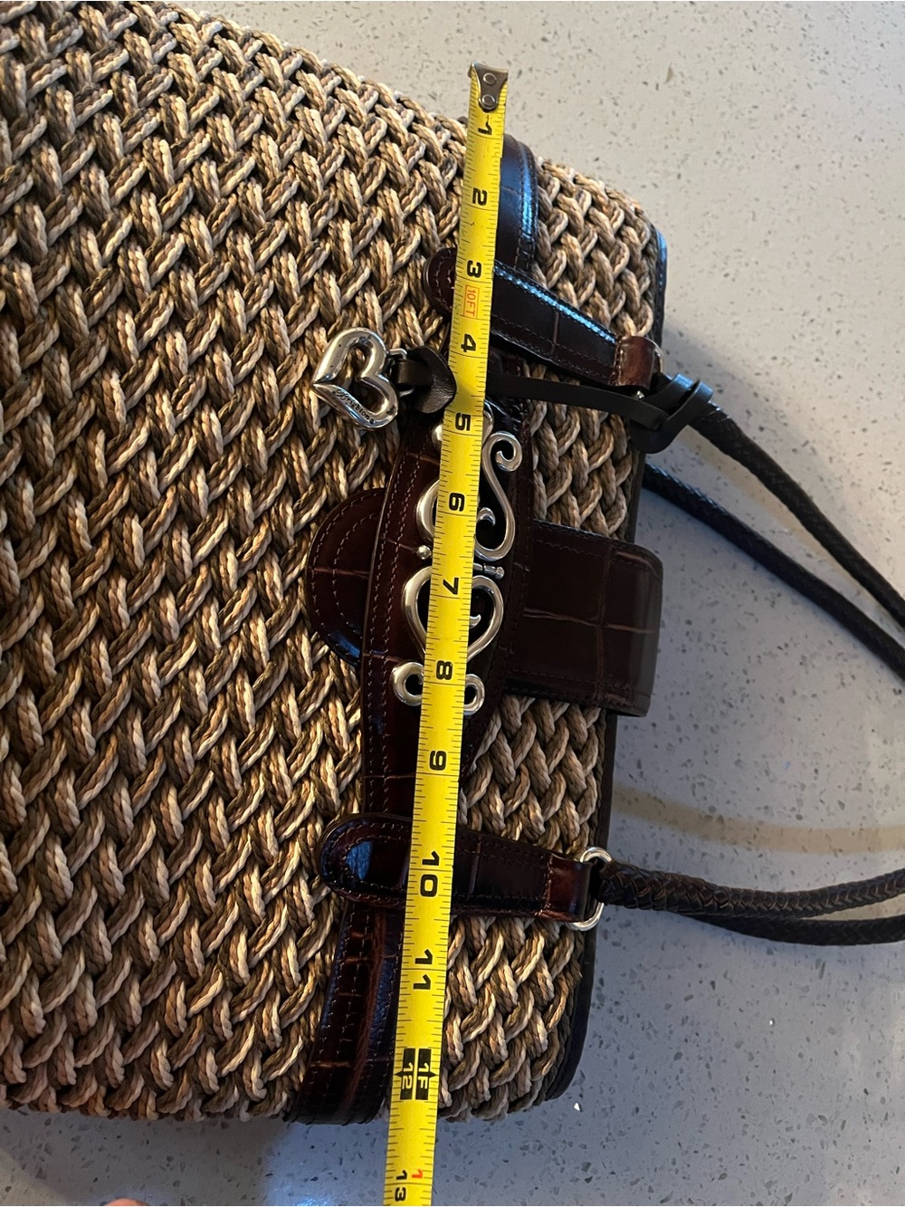 Brighton Beige Woven purse with Brown Leather Trim and Heart Charm - Picture 11 of 12